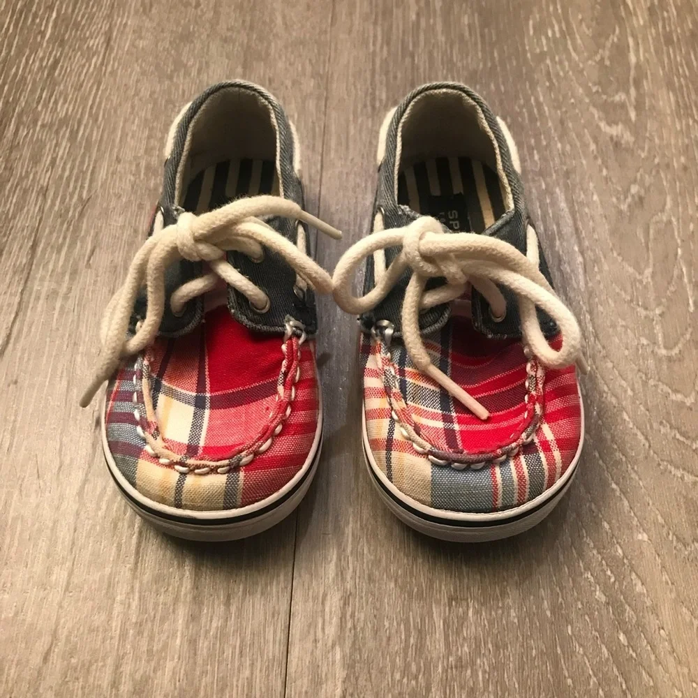 SPERRY Bahama‎ Crib Plaid Canvas Lace Up Boat Shoes Baby Size 4M (4 Months).​